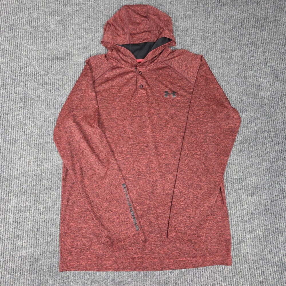 Under Armour HeatGear Mens Red Melange Long Sleeve Hoodie Shirt Loose M
